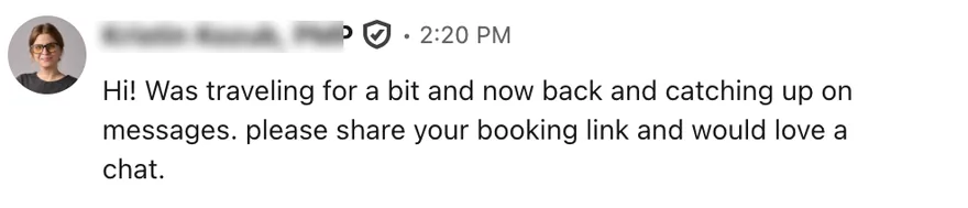Blurred LinkedIn reply